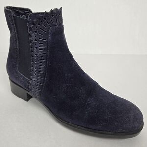 TOD'S Perforated Zigzag Laser Cut Blue Suede Chelsea Boots